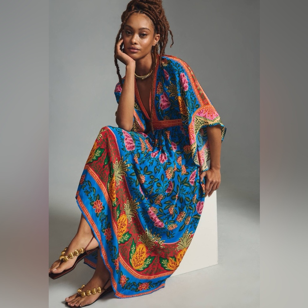 Farm Rio Pineapple Garden Kaftan Maxi Dress Women’s Size Small